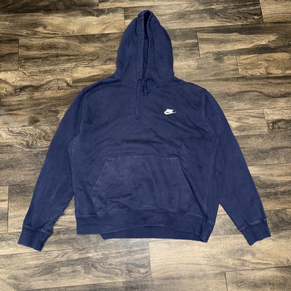 Nike Hoodie Fleece Pullover Swoosh Men's Size XL Navy Blue Athletic Fit Logo